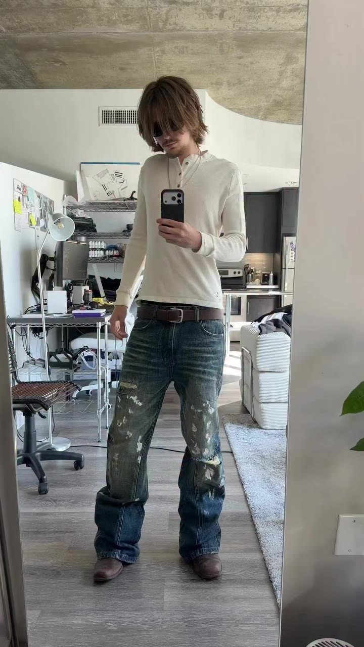 splatter hq denim and sand cabin henley available now #archivefashion…