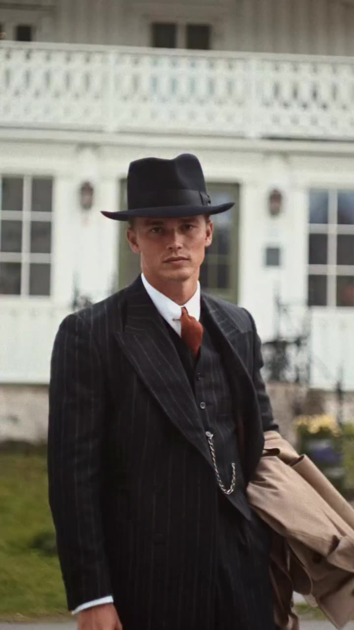 Introducing a study in proper tailoring. Three pieces. Vintage navy chalk…