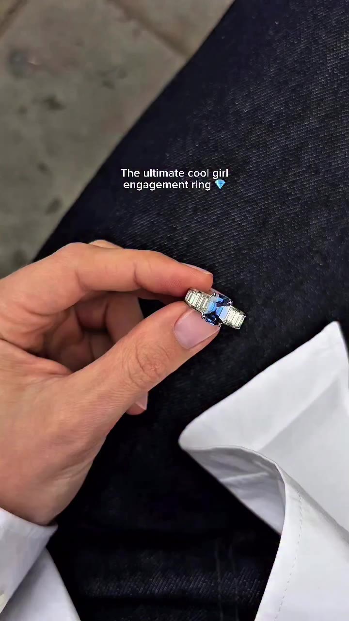 Trent and Audrey’s bespoke take on our Arran ring, featuring a denim blue…