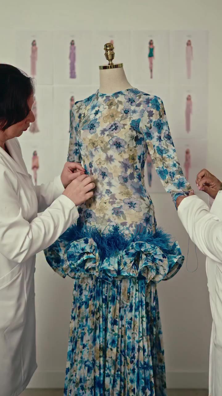 A closer look at the artistry behind the Wallery Long-Sleeve Feather Gown…