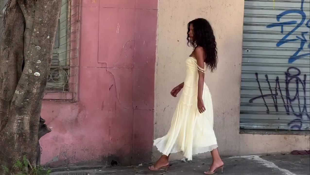 Our Cascading Ruffle Lady Length Dress in Butter features an invisible zipper…