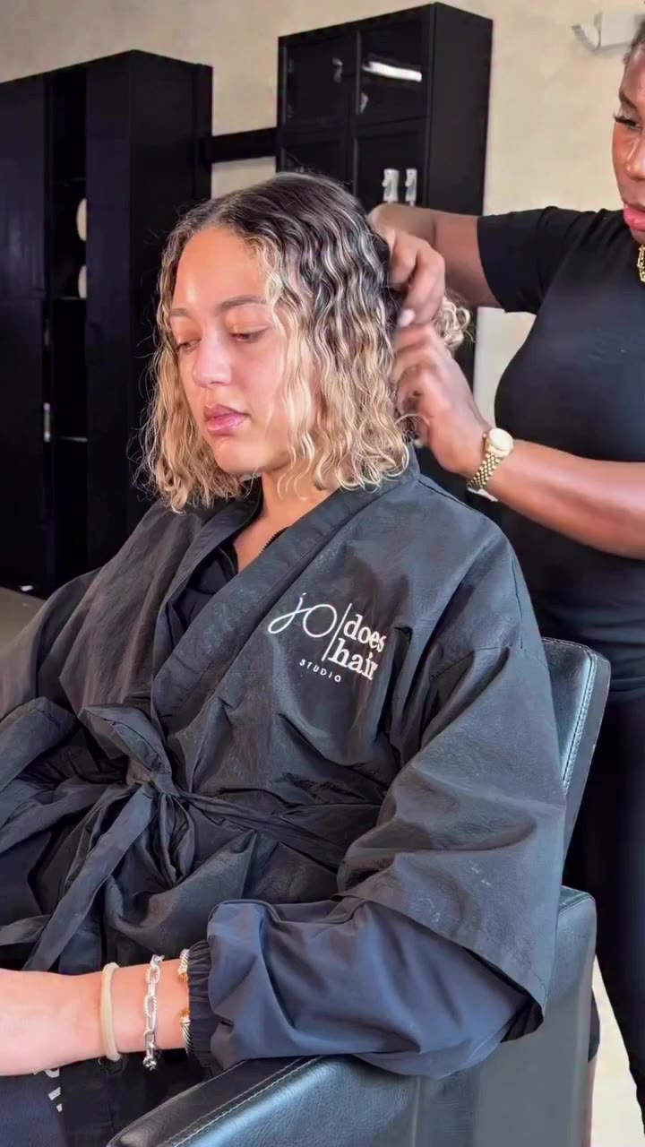 Blonde Curly Girlie 🤍✨ Full sew-in using our Milk Tea Blonde Collection …