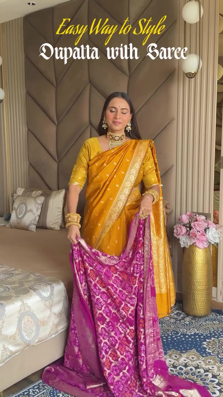 Try this unique way to style your dupatta with saree ✨ Simple, elegant and…