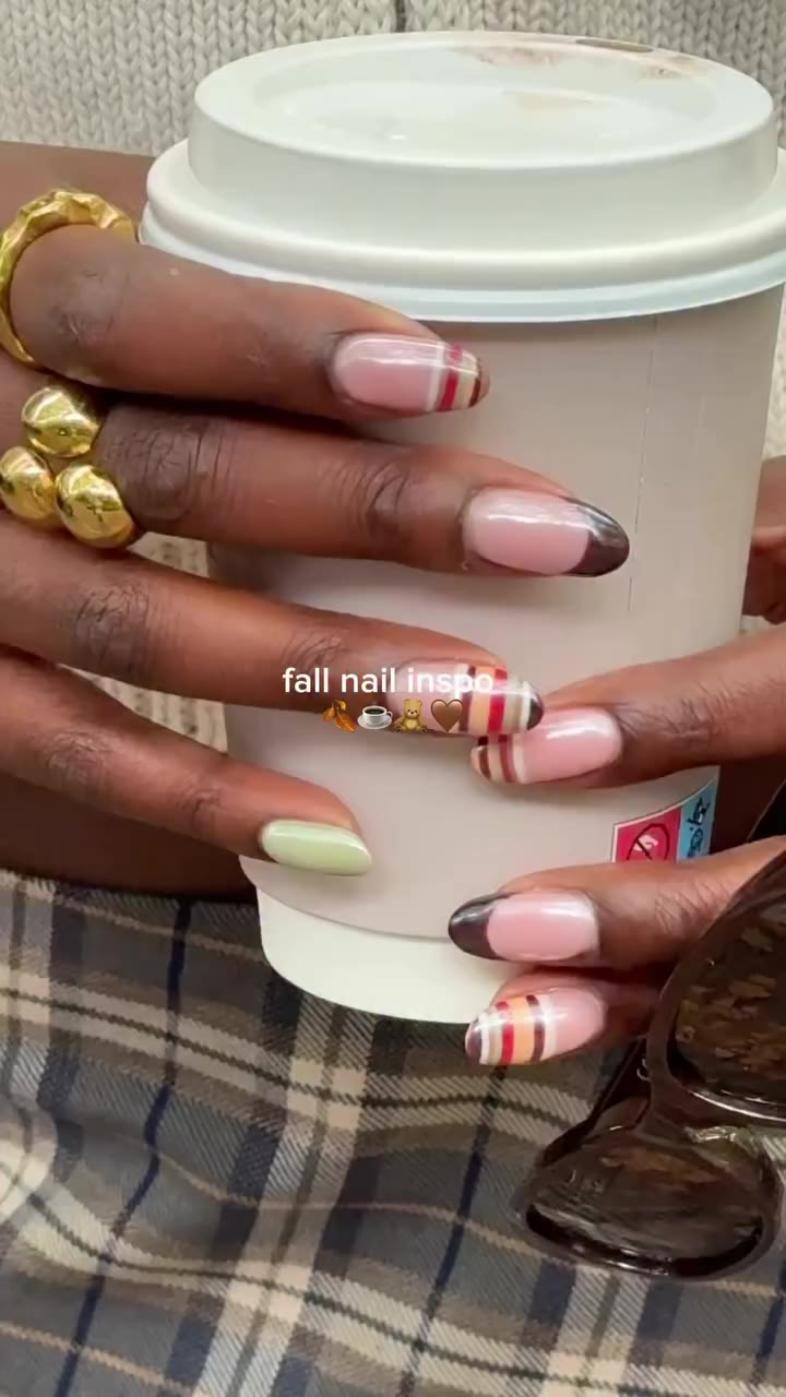 chrome cherry, sage + butter yellow for fall 🍂🤍💫 by @badass.nailstudio my fav