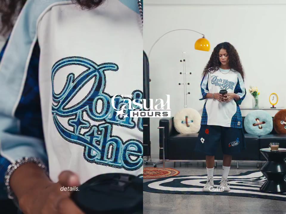 D STRIKE PLAID SPLICE TEE comes in Light Blue and Pink (S-XL / Box Fit /…