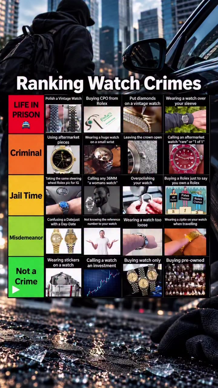 Ranking Watch Crimes 🛑✋ Tag a criminal 🤣 #superwatchman Edit: @superwatchman…