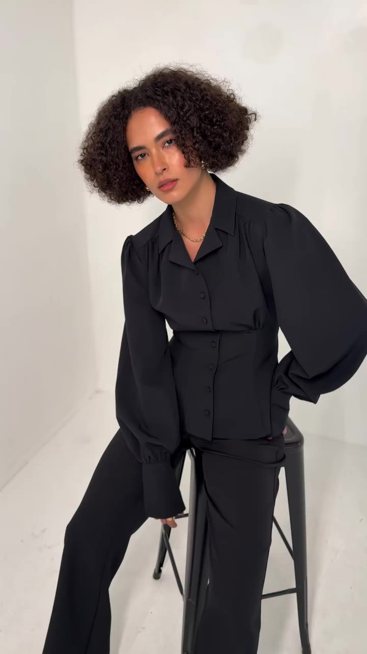 Our new Sloane blouse and trouser coord. Featuring a sleek black blouse with…
