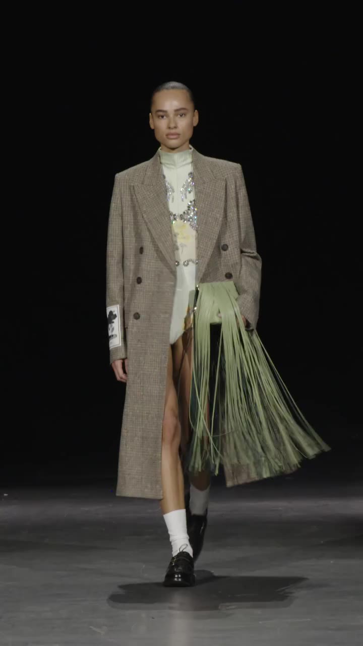 Spring Summer 2027, Look 11; double-breasted coat in Prince of Wales check…