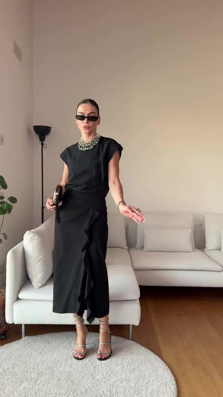 The perfect black draped midi dress 🖤✨ Comment DRESS if you want 💌 #dress…