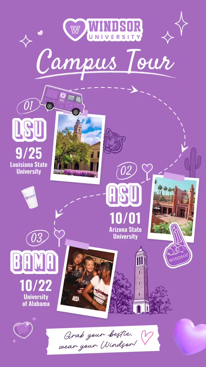 Windsor University is officially going on tour 🎓💜🚌 We’re taking over…