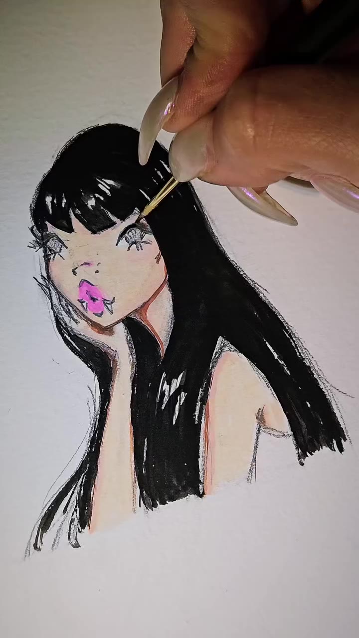 A bold lip and fangs 🧛‍♀️🫦 Painting on my #moleskine sketchbook with…