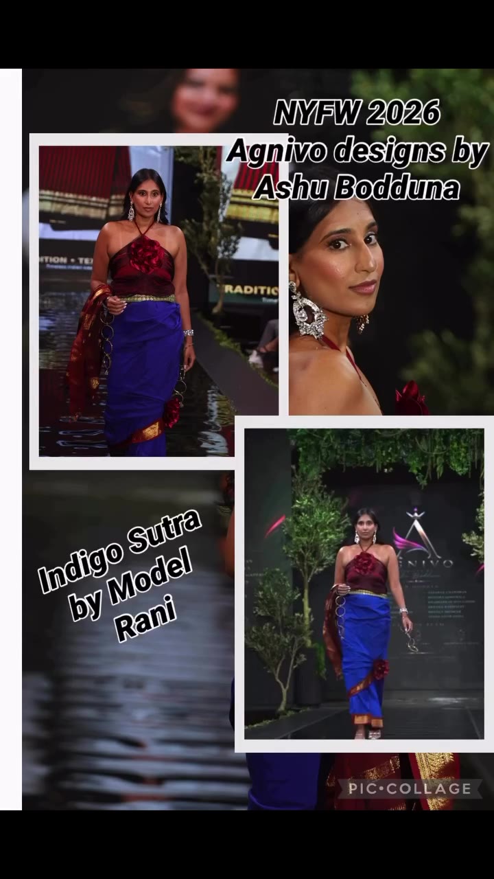 Agnivo model Rani showcasing the look Indigo Sutra at NYFW season ‘16 , Edison…