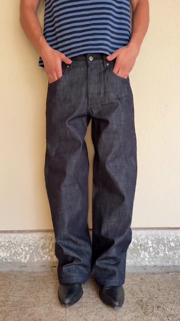 On Body Look of the 15.5oz Raw Indigo Loose Fit Selvedge Denim Available…