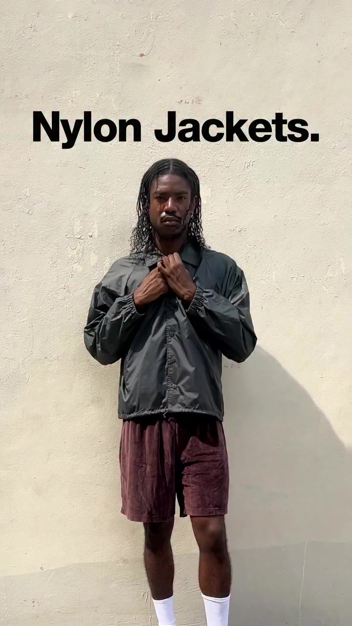 Nylon Jackets. That’s Los Angeles. Chris is shown here wearing our RNF401…