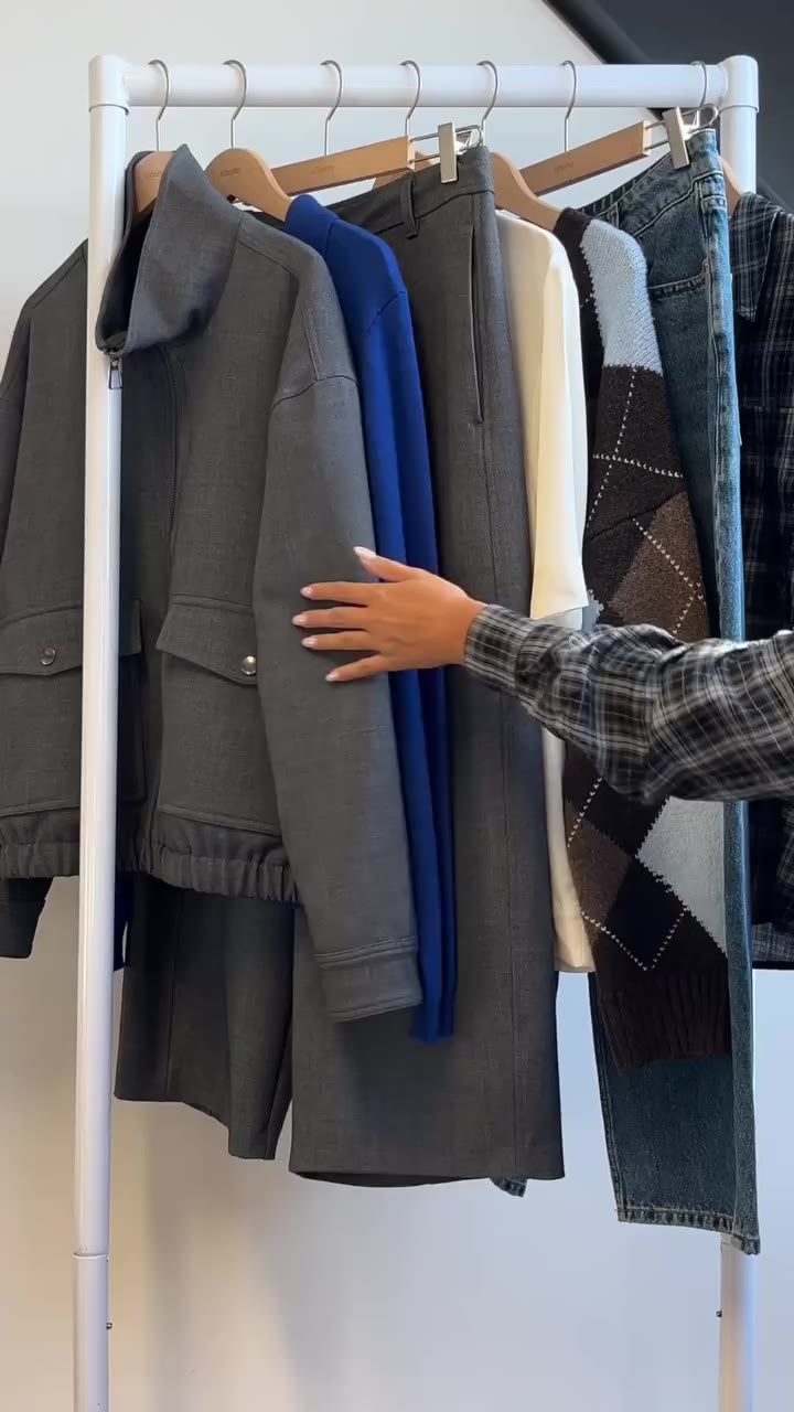 This week's rail: cobalt against chocolate, soft greys, checks and argyles.