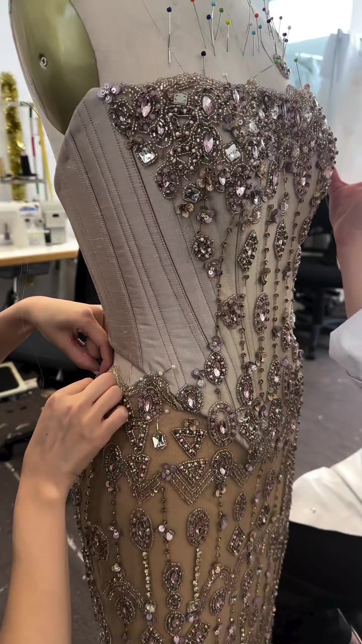 Behind the scenes creating @parisbishop__ custom couture Brownlows gown. Gown…