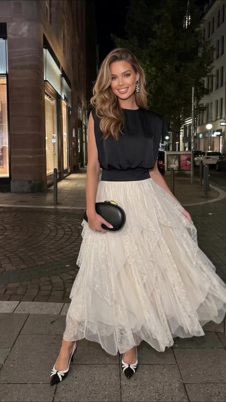 夢見るようなチュールスカートで、ロマンティックな夜を。✨ #chicwishstyle #イブニングコーデ #チュールスカート #パーティーコーデ…