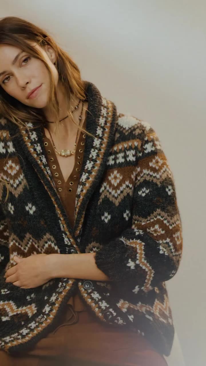 Pattern play. Meet Vail. A Fair Isle cardigan in superfine alpaca blend, with…