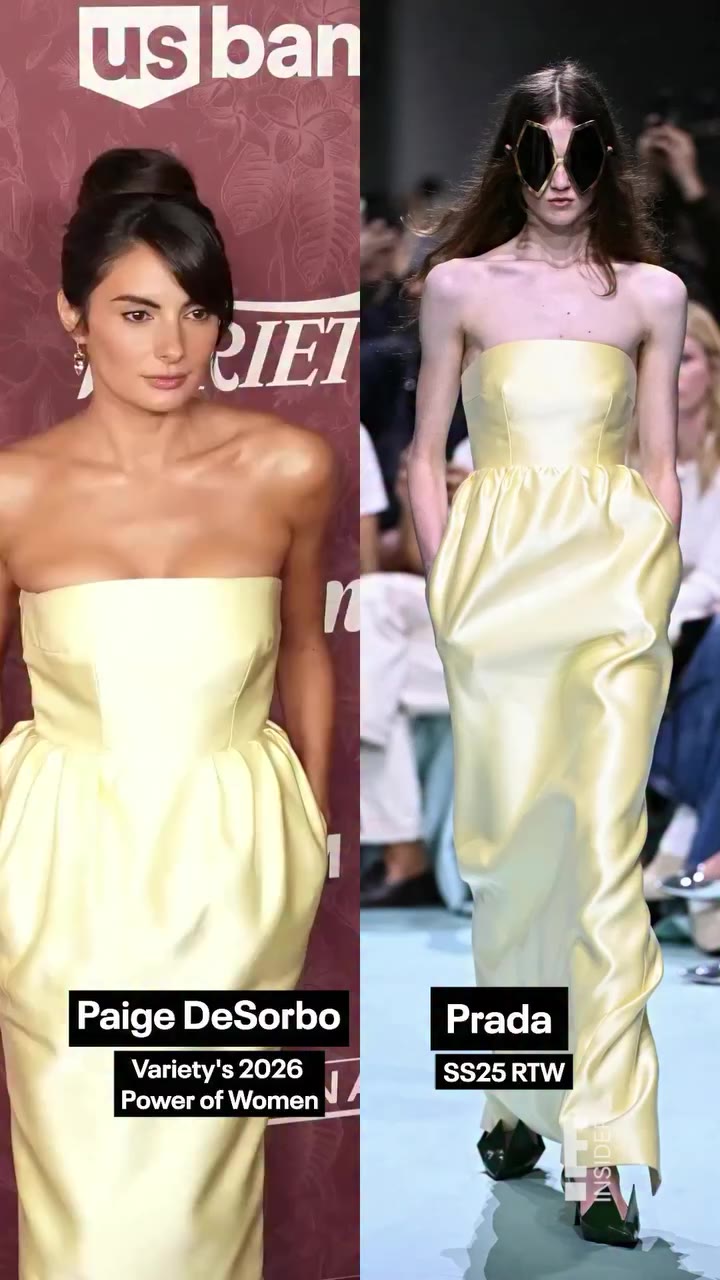 Paige in Prada. 💛 Paige DeSorbo stunned in a butter yellow Prada SS25 RTW…