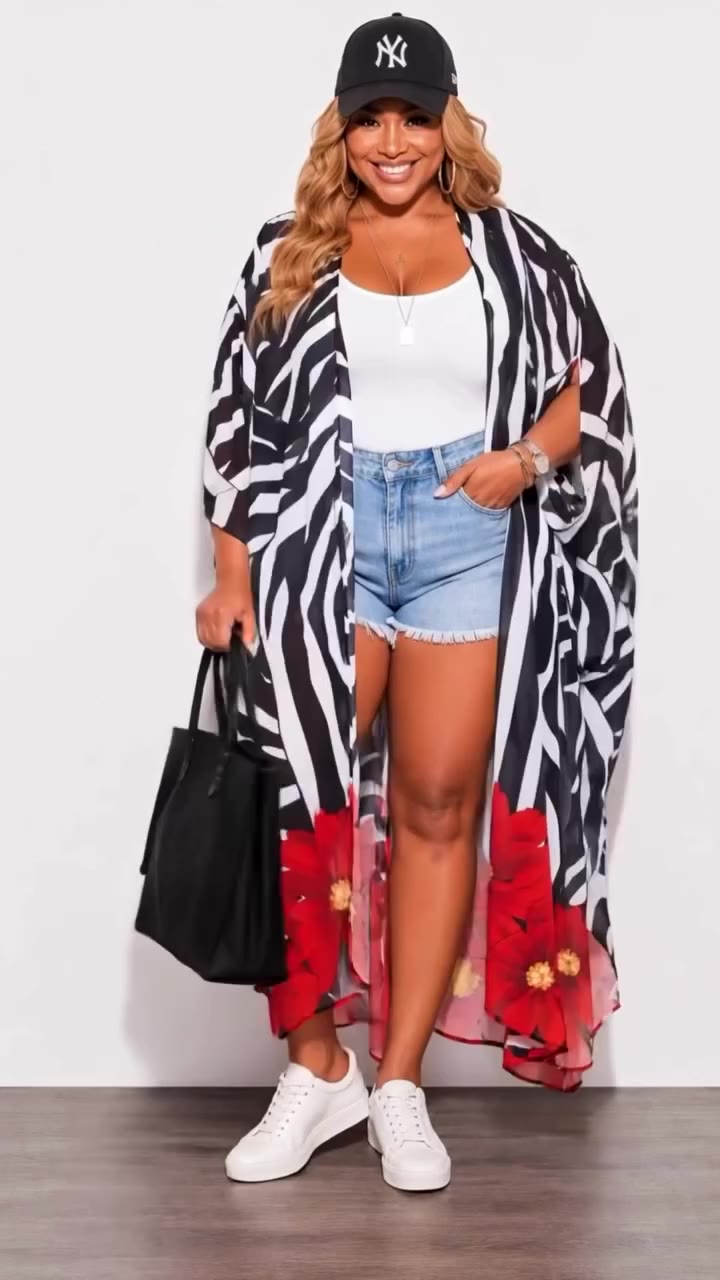 Chiffon Duster With Wrist Cuff In Zebra And Floral Print * www.ChicAndCurvy.com