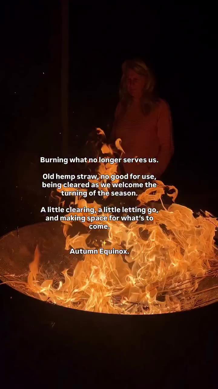 Burning what no longer serves us. Old hemp straw, no good for use, being…