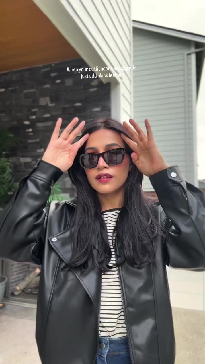 Black leather jacket is an instant outfit upgrade. . . . . . . . . . . . …