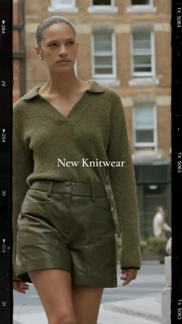 New knitwear 🖤 V-neck with leather shorts, a roll neck with a skirt, and a…