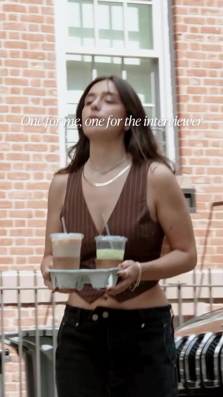 The jewelry stack is a yes. But are we bringing iced coffee to the interview? 🧋