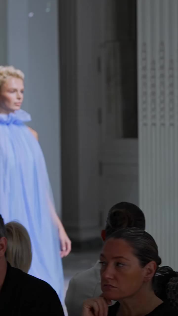NARDOS SS27 — Look 35 Kylie @kylievonnahme in a flowing blue gown with a…