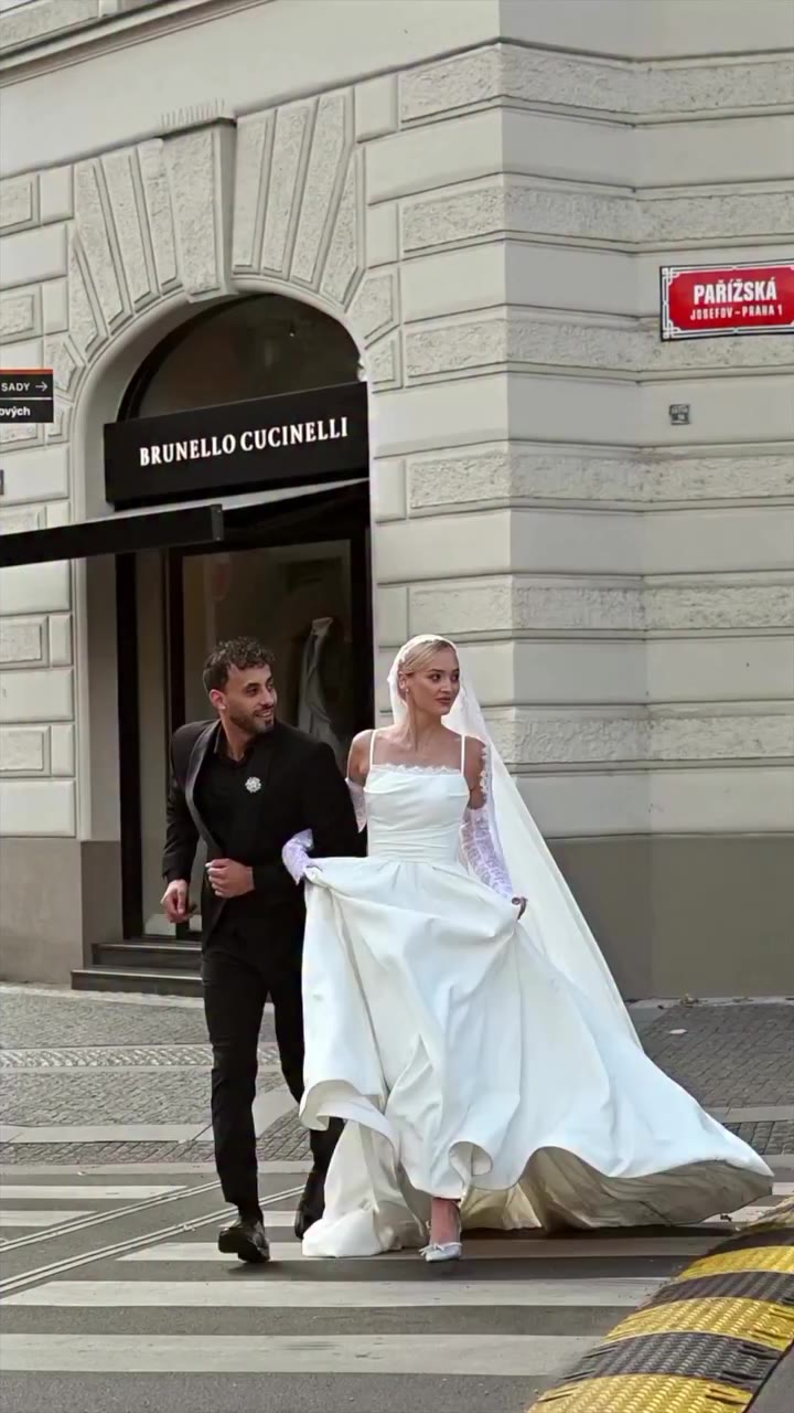 Prague, through the language of black and white. She in sculptural bridal…