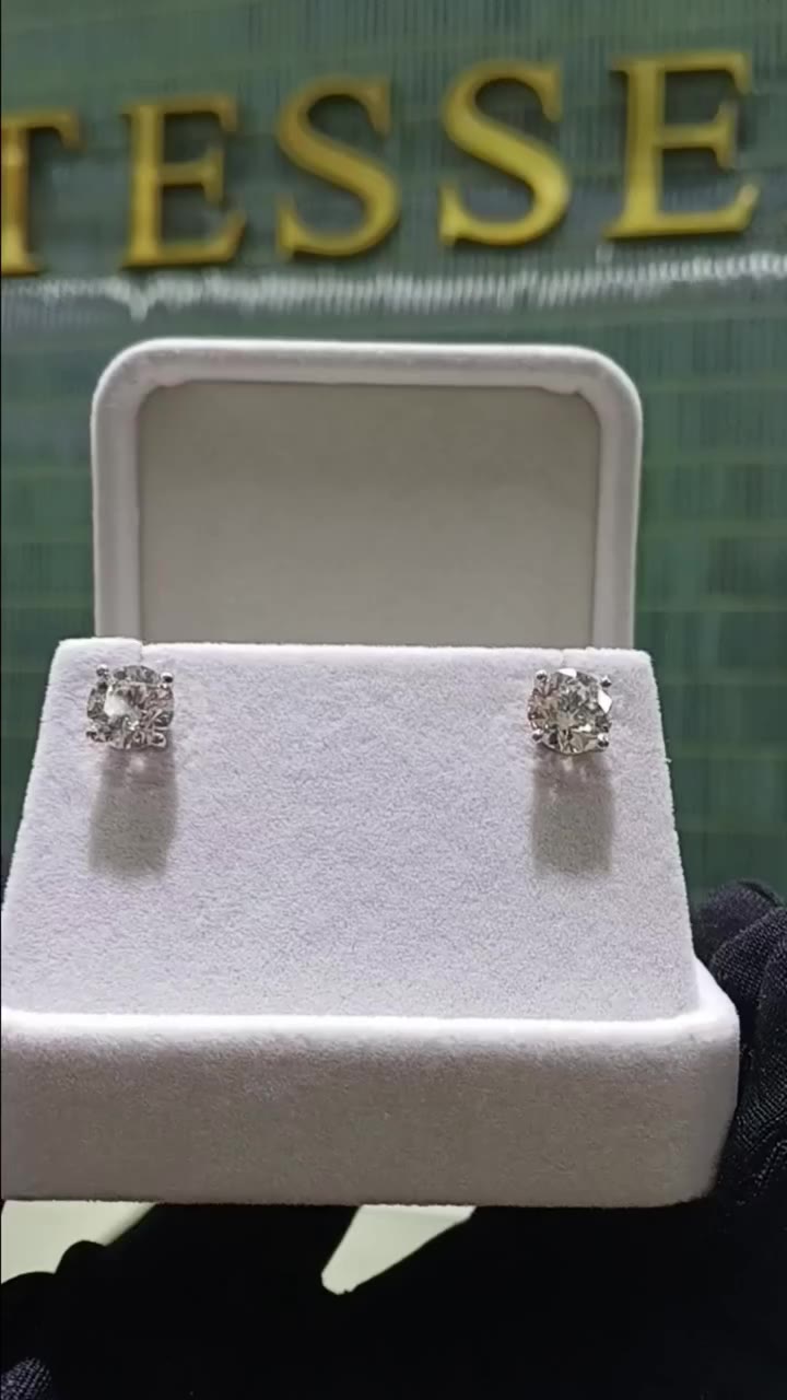 Round Brilliant Cut earring studs | 2.00 carat each | K-SI | GIA 18k white…