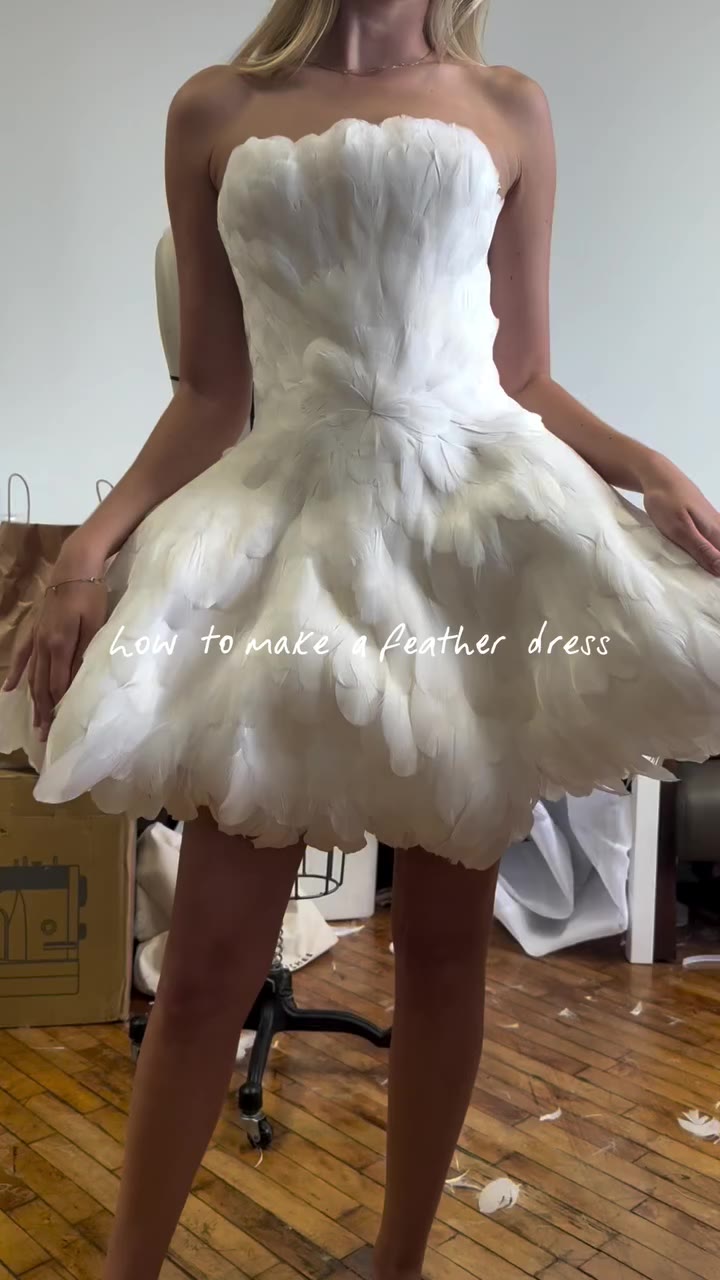 Best dress I have EVER created. I hand made a feather dress for Tori’s wedding…