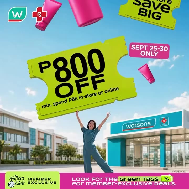 Happening now! Enjoy P800 OFF* with a min. P8k purchase at Watsons in-store or…