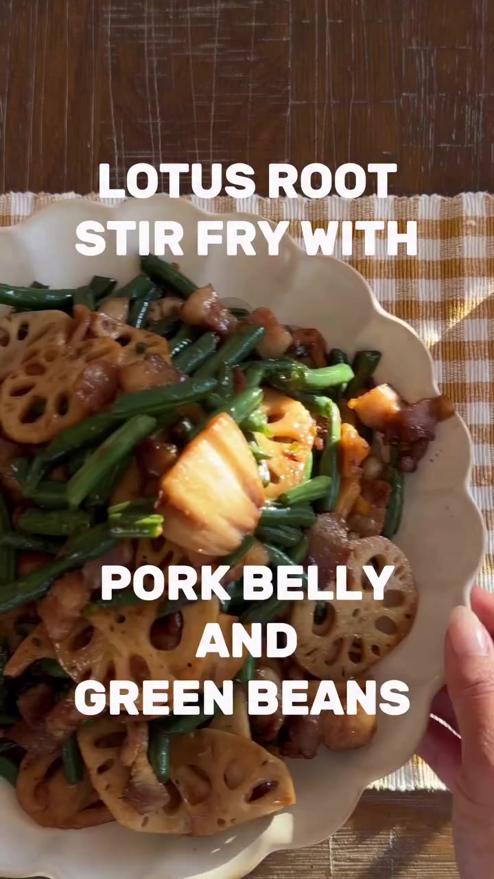 Stir-Fried Lotus Root, Green Beans & Pork Belly 🪷🥬🥓 (Serves ~4)…
