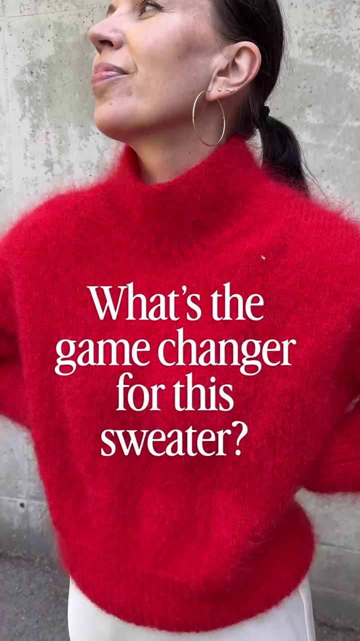 What’s the game changer for this sweater? The sloping shoulder structure and…