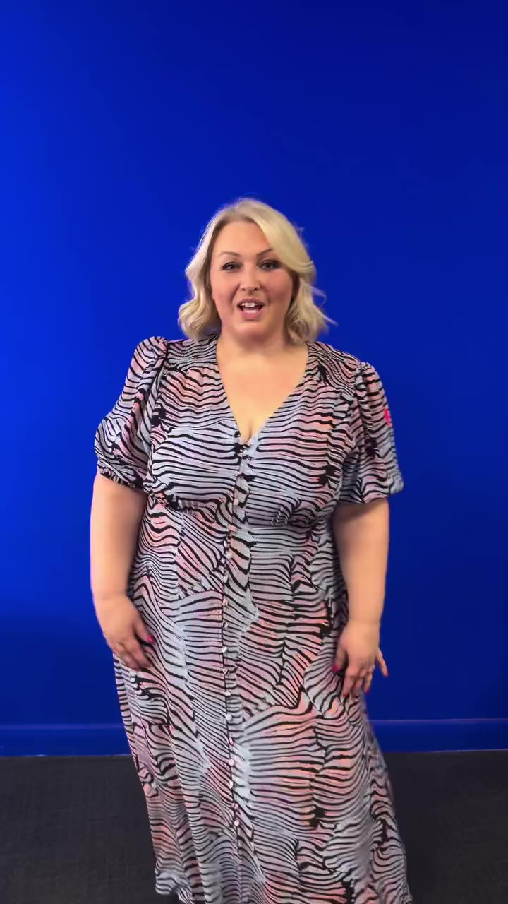 Our bold blue tiger moth blouson sleeve midi tea dress is a must have this…