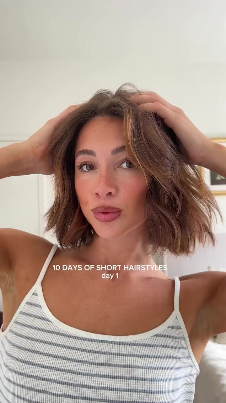 messy bob! • • • #shorthairstyles #hairtutorial #bobhaircut #hairinspo…