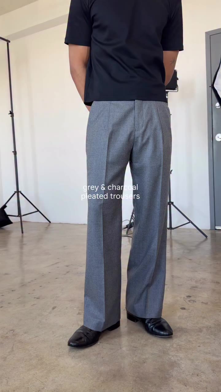 100% Wool. Pleated Trousers. Available in Grey & Charcoal. www.yitai.la #yitai…
