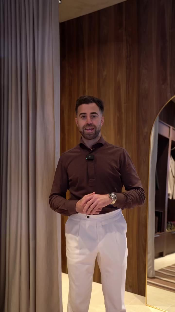 Outfit check, showroom edition. Chocolate brown and cream, finished with a…