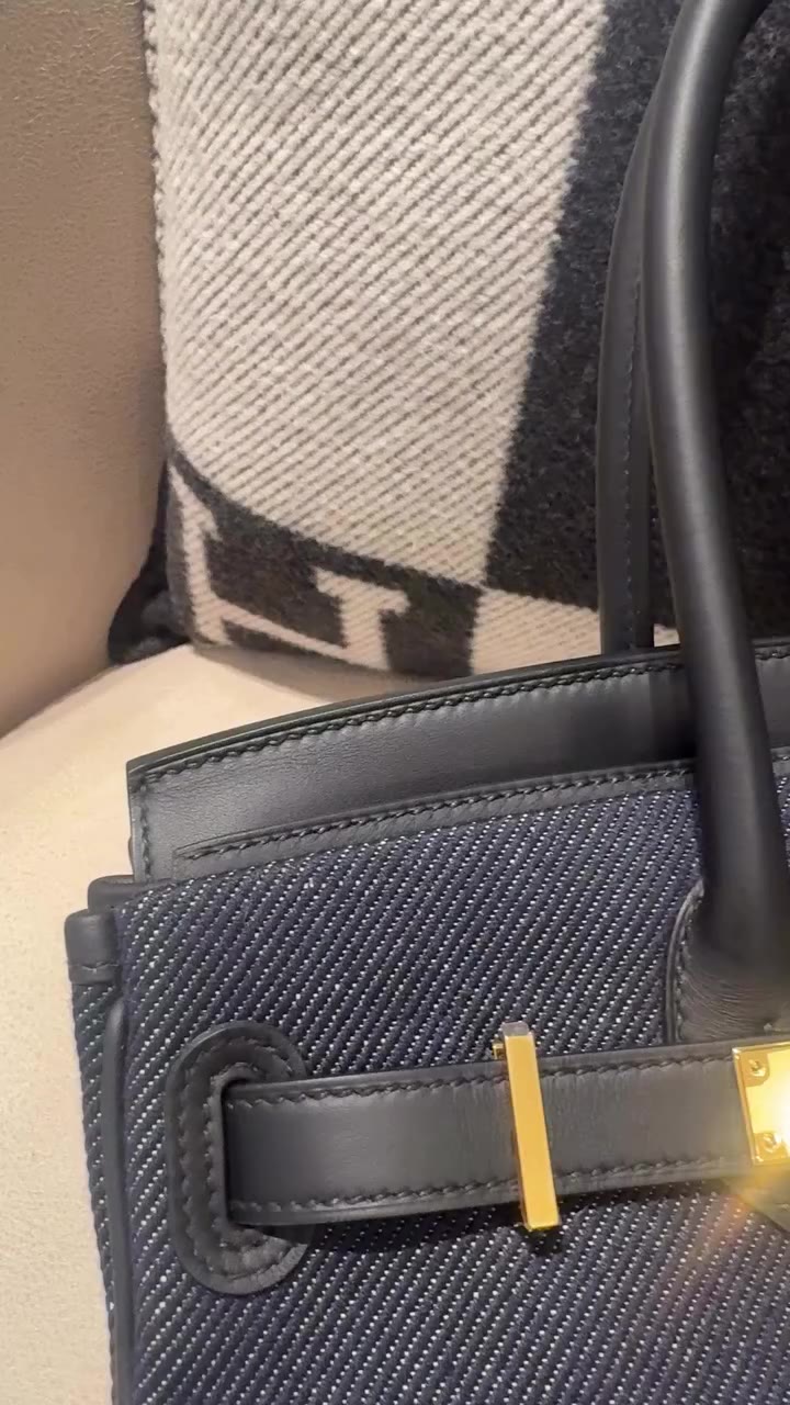 NIB #birkin shoulder 29cm Blue indigo denim toile ghw K…