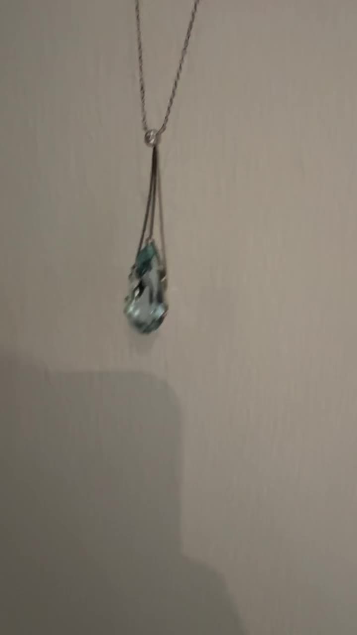 Just in#beautiful simple#artdeco#aquamarine diamond#platinum pendant…