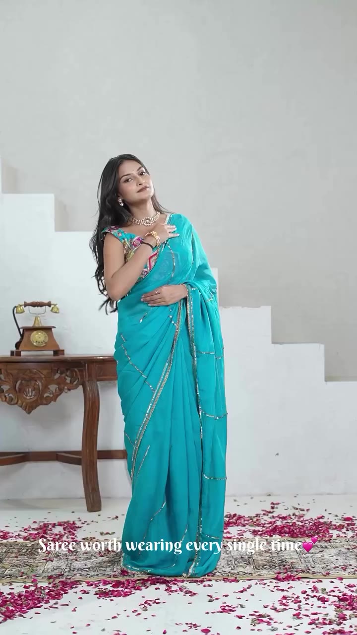 A little colour, a lot of elegance ✨ Our Firozi Soft Silk Organza Saree …