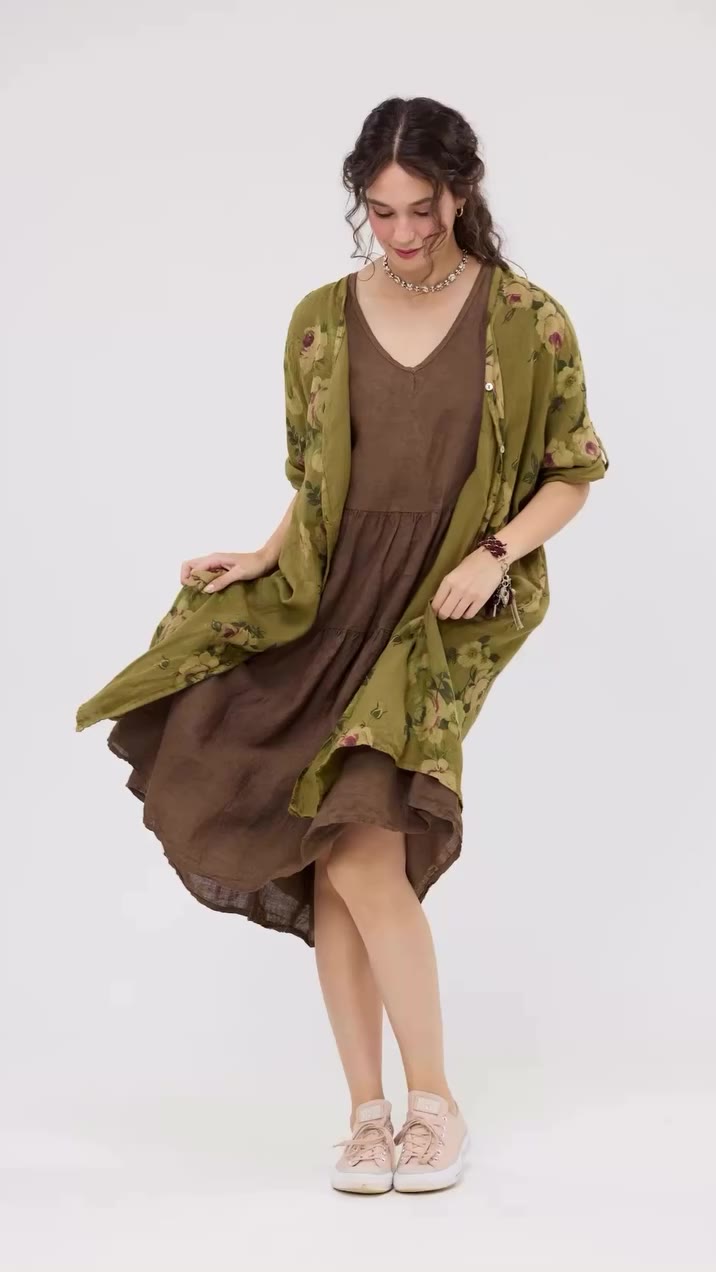 The linen Stella dress - here in Chocolate - it’s the best layering piece of…