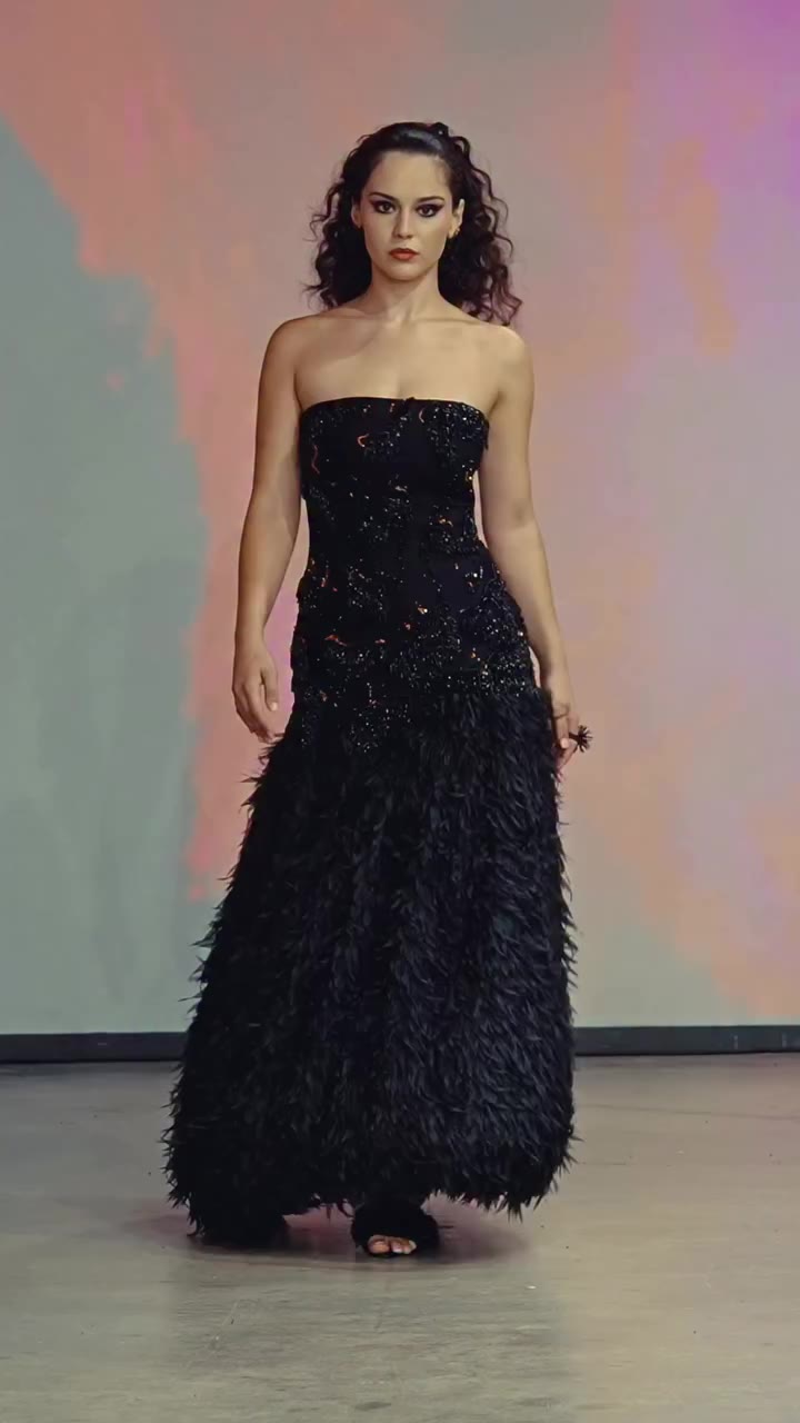 RE:BIRTH SS27 LOOK 7 — CINDER An all black strapless gown with Zellie inspired…
