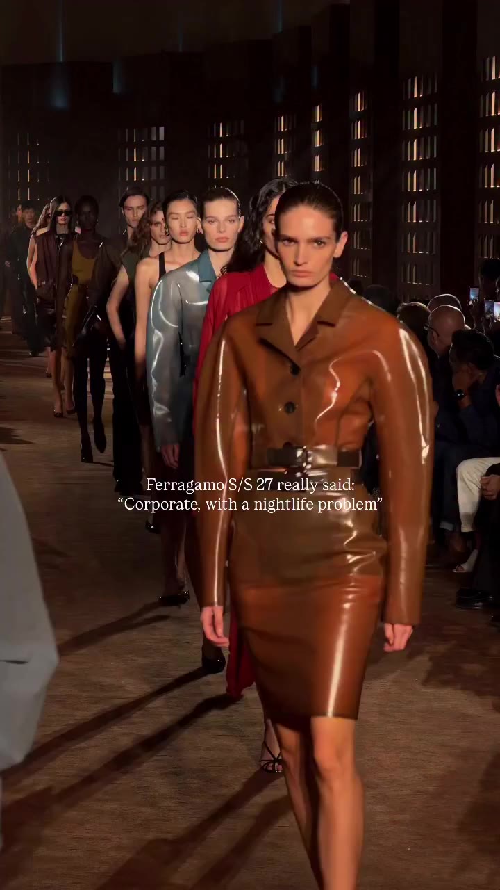 #GraziaFashion @ferragamo S/S 27 was all sharp suits, slick leather, zero room…