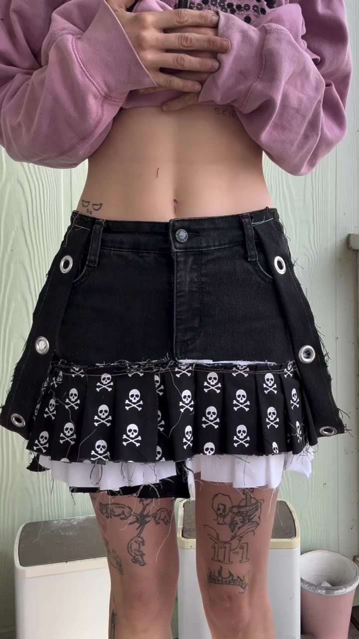Size 4 Upcycled jean mini skirt available on depop for $70
