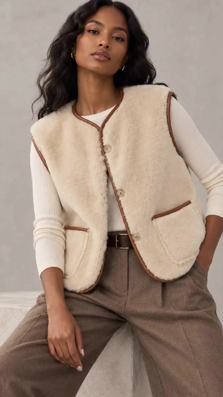 The Anais Shearling Waistcoat — a true layering hero. Fully reversible with…