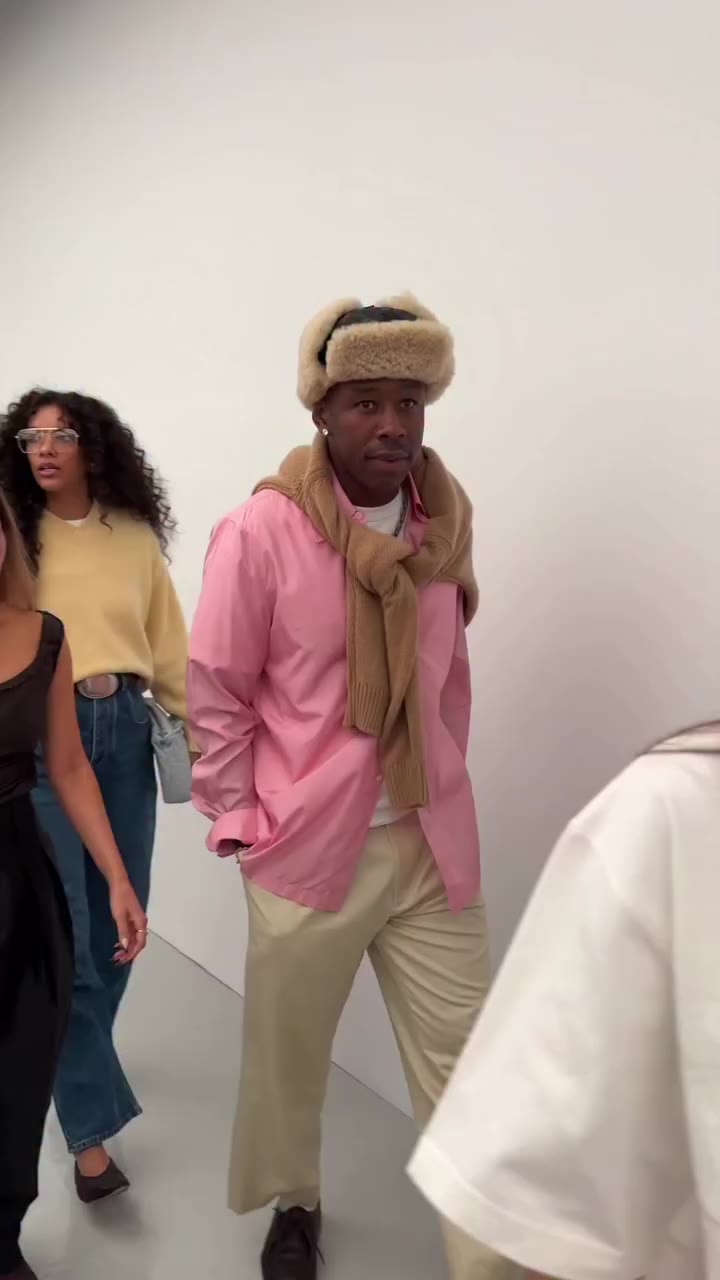 Tyler, the Creator pulling up in pink for #bottegaveneta . @feliciathegoat…