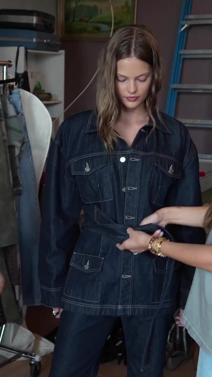 Meet the Anya set. A Rylee Flare in Rinse and matching Belted Denim Jacket.