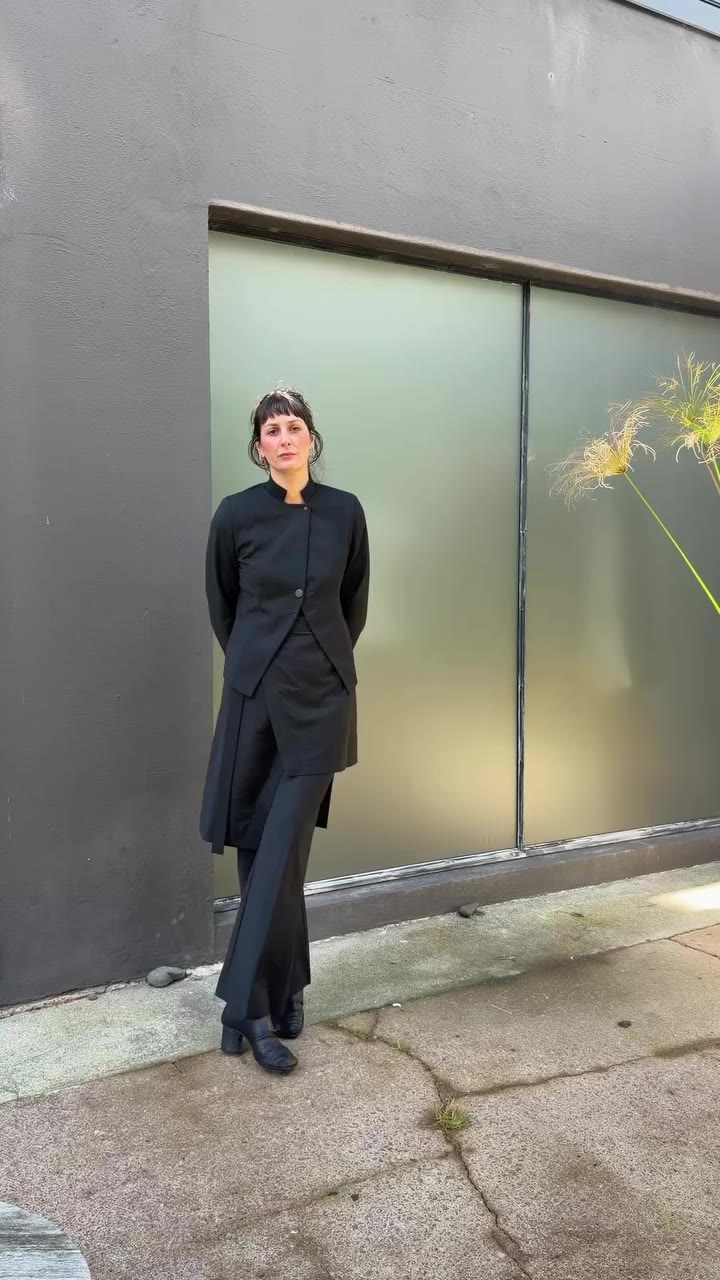 Aria, in the @taylorboutique Sequence Jacket, Overtune Pant and Outline Wrap…